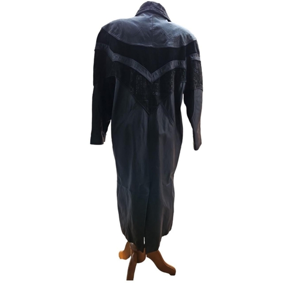 VTG Outbrook Black Leather & Suede Long Trench Coat Sz M Women's - Picture 8 of 10